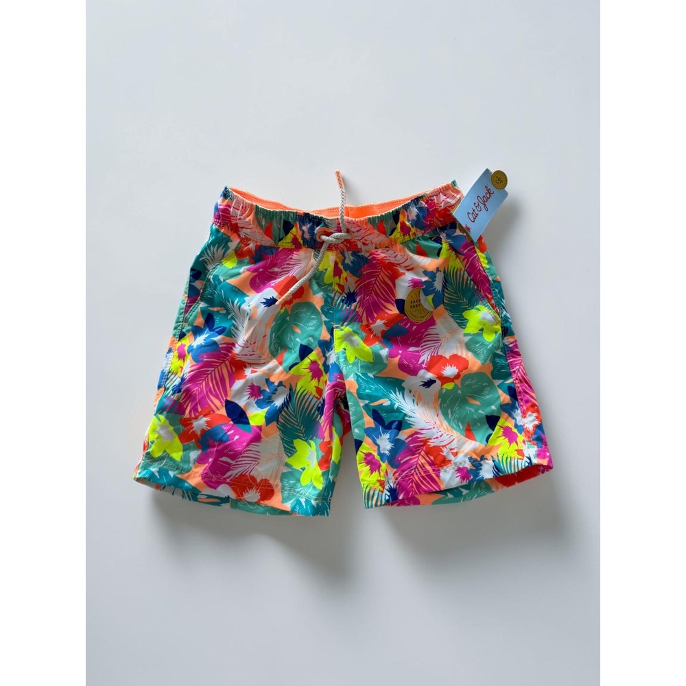 Cat & Jack Boys Tropical Floral Swim Trunks Multicolor Neon Size S 6/7 NWT